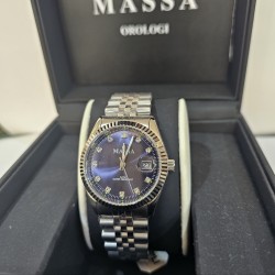 MASSA steel watch, night blue dial, luminescent hour markers, with date display, water resistant 5ATM