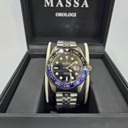MASSA AUTOMATIC STEEL WATCH, SUB 10ATM, STEEL, BLACK DIAL, BLUE AND BLACK DIAL