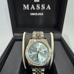MASSA quartz WATCH, steel, blue dial with markers with stones and date, water resistant 3 ATM