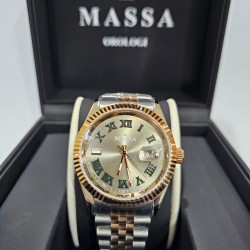 MASSA WATCH quartz, stainless steel/rosé bracelet, rosé dial, anthracite grey dial, green hour markers, date display