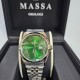 MASSA WATCH, steel quartz, emerald green dial with Roman numerals, bottom and screw crown 5ATM